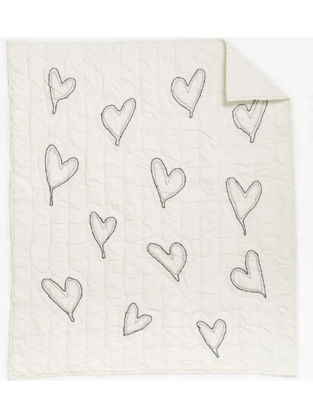 Crate & Kids Leanne Ford Charcoal Heart Crib Quilt Cotton White Gray Black 40x50